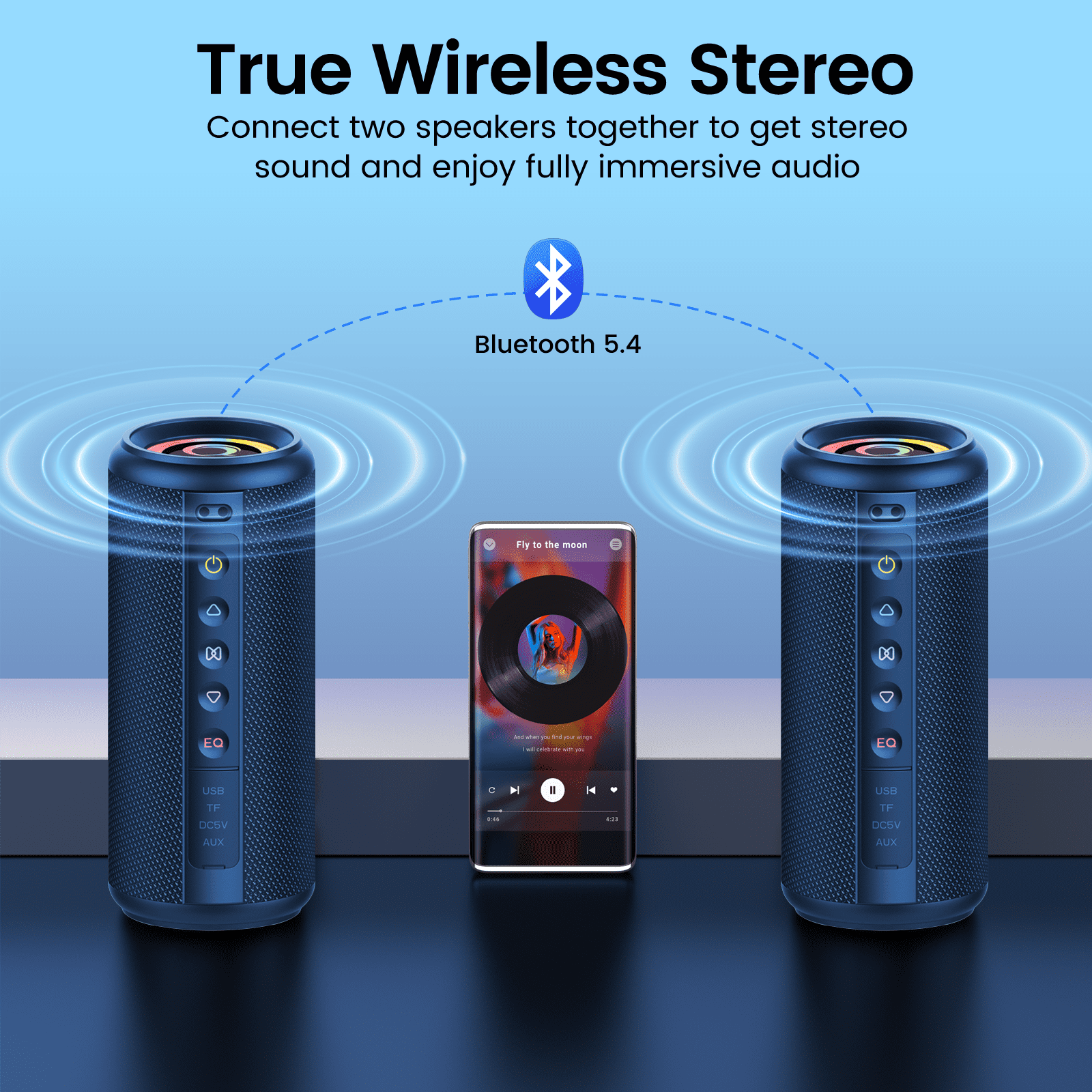 Portable Bluetooth Speaker, Bluetooth 5.4 Wireless Speaker with 20W HD Loud Stereo Sound, 20H Playtime, IP7 Waterproof, LED Lights, TWS Pairing, Built-in Mic, for Outdoor, Party, Home, Gift