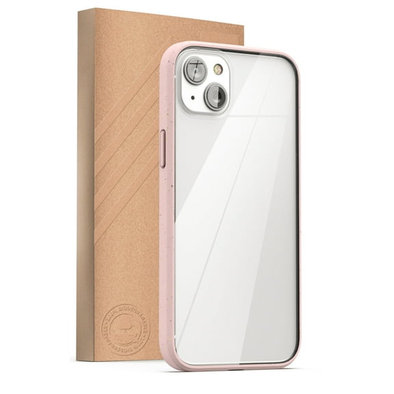 Encased Planet Eco Case, Designed for iPhone 14 PLUS - Earth Friendly 100% Biodegradable Compostable Bio Case and Packaging (Clear/Pink)