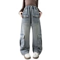 thumbnail image 3 of XEGLSBU Jeans for Girls 10-12 Western Heavy Duty Denim Pants for Girls with Pocket and Cool Contrast Panels for Teen Blue Size 9-10 Years, 3 of 9