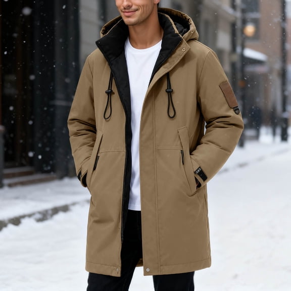 TIANZEN Long Winter Thickened Lined Outdoor Sports Jacket With Hood Warm Work Coat For Couples Men Winter Jacket Covering Zipper Coat for Men