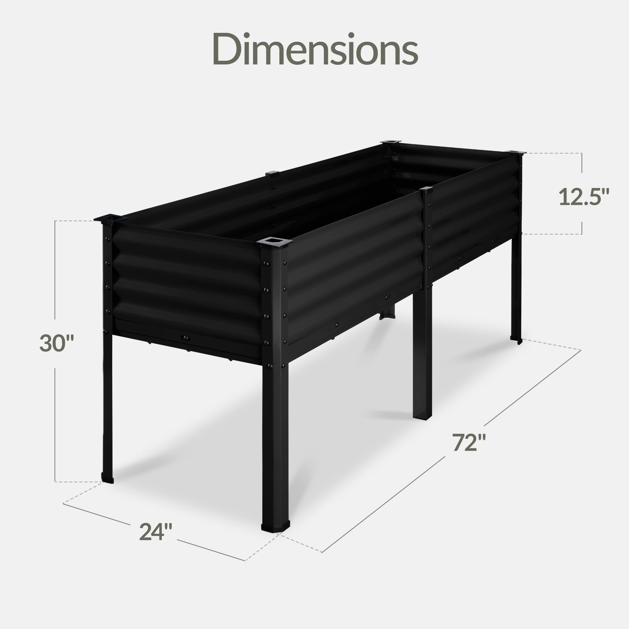 Best Choice Products 72x24x30in Non Toxic Elevated Galvanized Metal Garden Bed Corner Protectors - Black