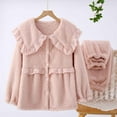 thumbnail image 2 of DeHolifer Women's Pajamas Solid Casual Winter Long Sleeve Button Nightwear Turndown Collar Pajamas Fleece Homewear Sets Pink M, 2 of 8