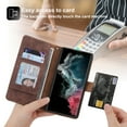 thumbnail image 4 of SaniMore for Samsung Galaxy S22 Ultra 6.8" 2022 Wallet Case, [Removeable Wrist Strap][Zipper Cash Pocket + Card Slots] Flip Kickstand Full Protective Magnetic Closure Retro Cover, Brown, 4 of 11