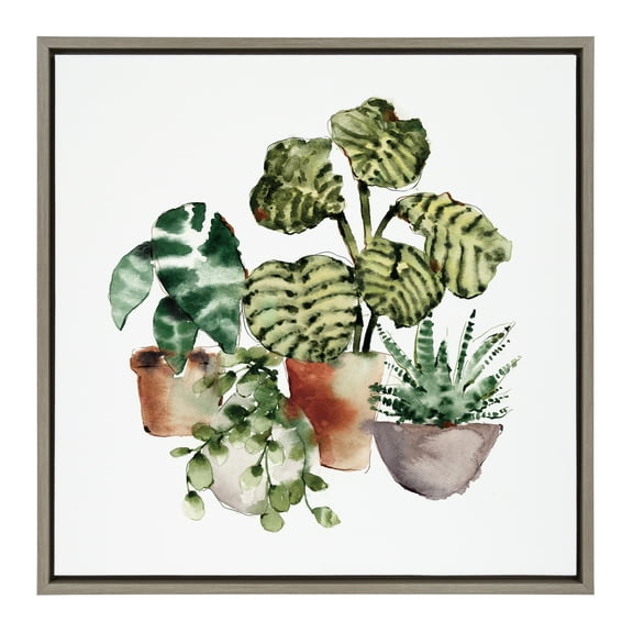 Kate and Laurel Plants Framed Painting, 30 in x 30 in