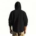 thumbnail image 2 of Men's Lightweight Hoodies with Pocket Comfy Linen Blend Spring Fall Tops Button Drawstring Pullover Sweatshirt (M, Black), 2 of 5