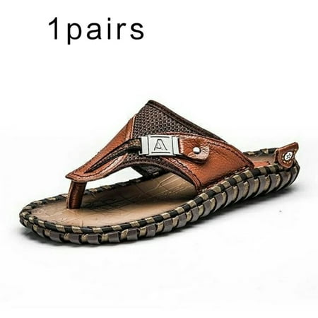 

[Big sale] Men s leather clamping toe slippers 305 brown 47 yards OPP bag packaging
