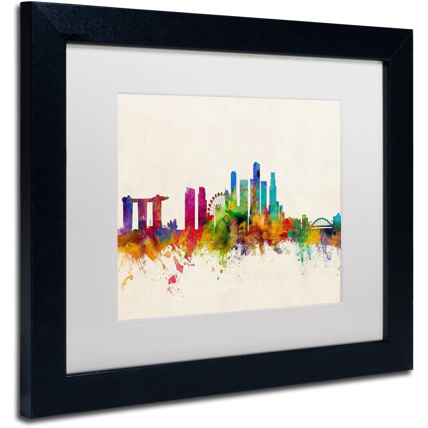 Trademark Fine Art 'Singapore Skyline' Canvas Art by Michael Tompsett, White Matte, Black Frame