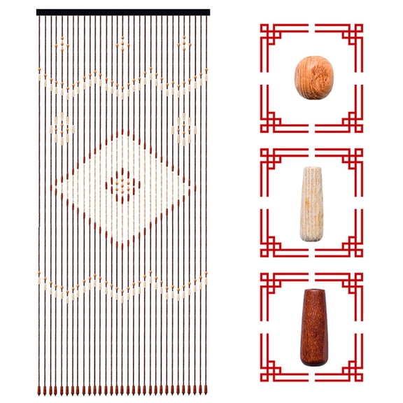 Wood Bead Door Curtain 81"x35" – Boho Room Divider Beaded Curtain for Doorway, Bedroom, Window – Natural Wooden Beads with Cotton Thread