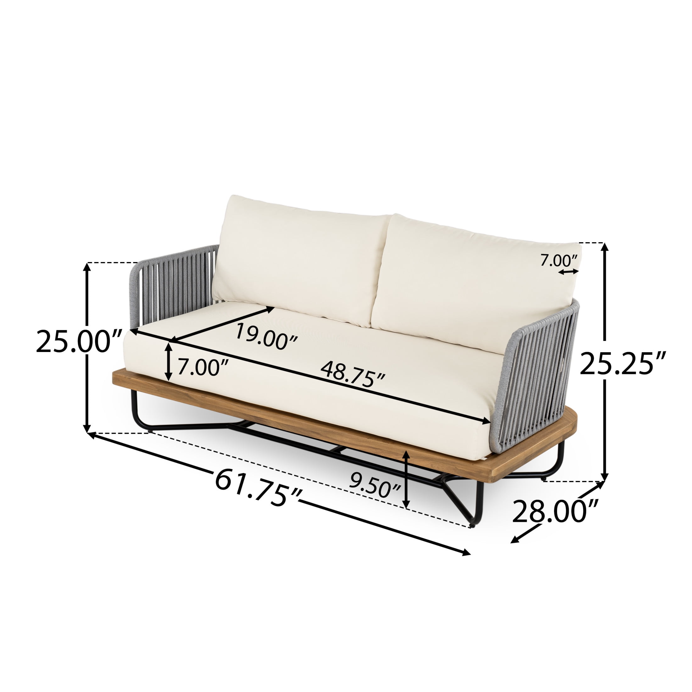 Christopher Knight Home 2-Piece Patio Furniture Outdoor Loveseat Set, Rope Woven Loveseat with Coffee Table, Beige Cushion