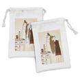thumbnail image 1 of Feminine Fabric Pouch Set of 2, Hair Care Concept with a Girl in the Bathroom Self-care, Small Drawstring Bag for Toiletries Masks and Favors, 9" x 6", Beige Chocolate, by Ambesonne, 1 of 2