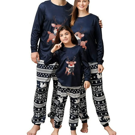 

Family Matching Pajamas Christmas Set Dad Mom Kids Baby Elk Print Tops and Pants Sleepwear Nightwear