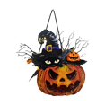 thumbnail image 1 of Adorno Colgante De Halloween Otoñal: Corona De Calabazas Con Gato, Hoja De Arce Negra Y Bayas Para Salón Y Dormitorio, 1 of 7