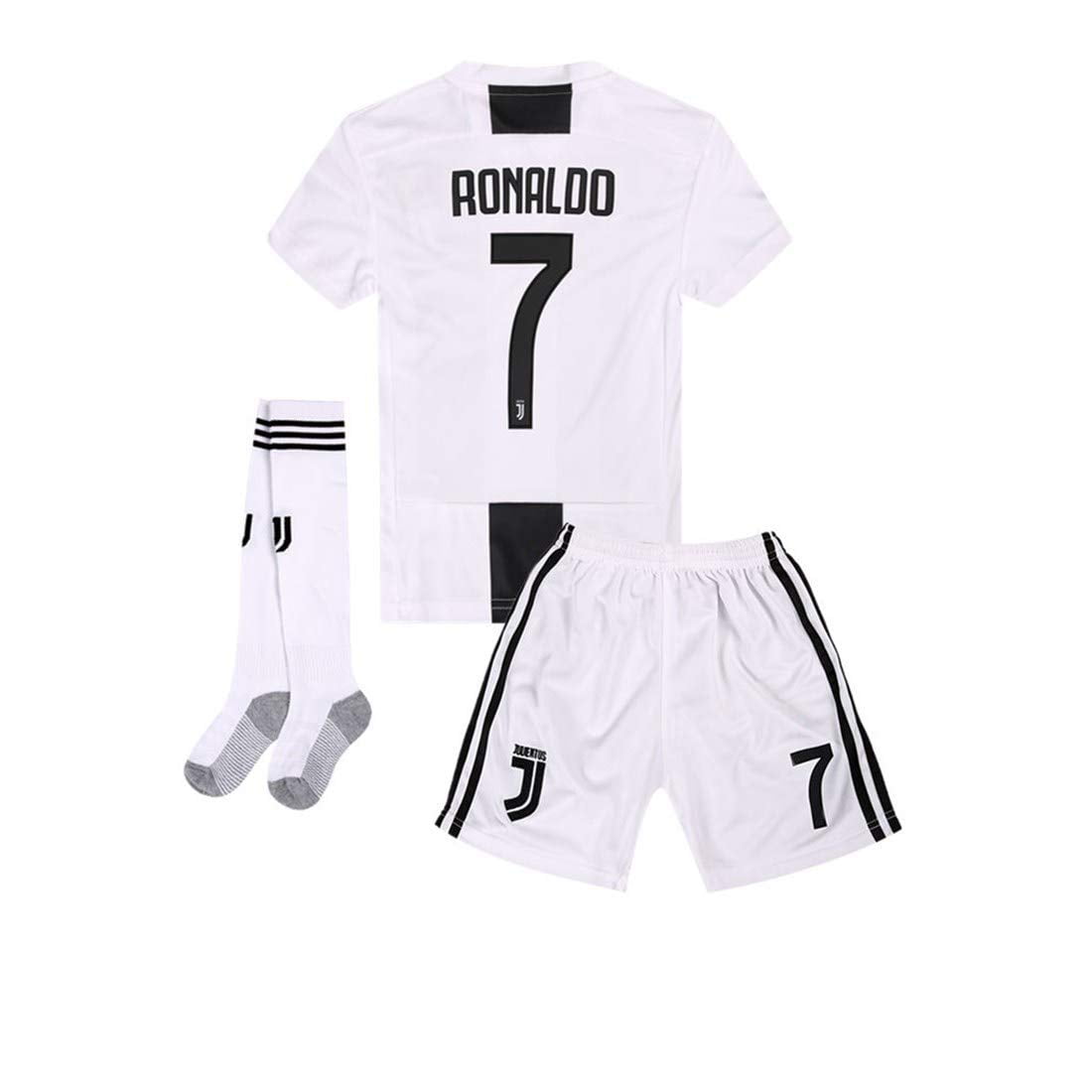 Cristiano Ronaldo Juventus #7 Youth Soccer Jersey Home Short Sleeve Shorts Kit Kids Gift Set 