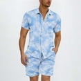 thumbnail image 3 of VBTAPA Men's Vacation Beach Outfits 2 Piece Shorts Set Floral Hawaiian Button Down Shirt and Shorts Matching Sets Sky Blue M, 3 of 6