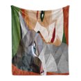 thumbnail image 1 of Animal Soft Flannel Fleece Throw Blanket, Geometrical Mosaic Little Cat and Owner Women Smiling Sleeping Couple Image, Cozy Plush for Indoor and Outdoor Use, 60" x 80", Multicolor, by Ambesonne, 1 of 6