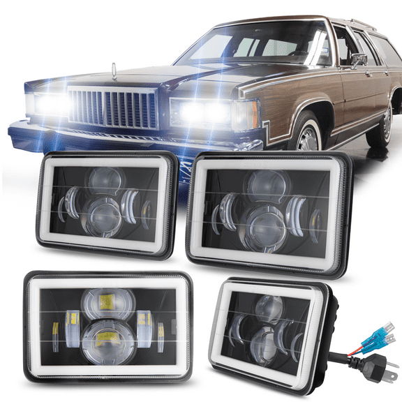 For Mercury Grand Marquis 1979-1991 Pair 4x6" LED Headlight Hi/Lo Beam DRL Turn Signal Light