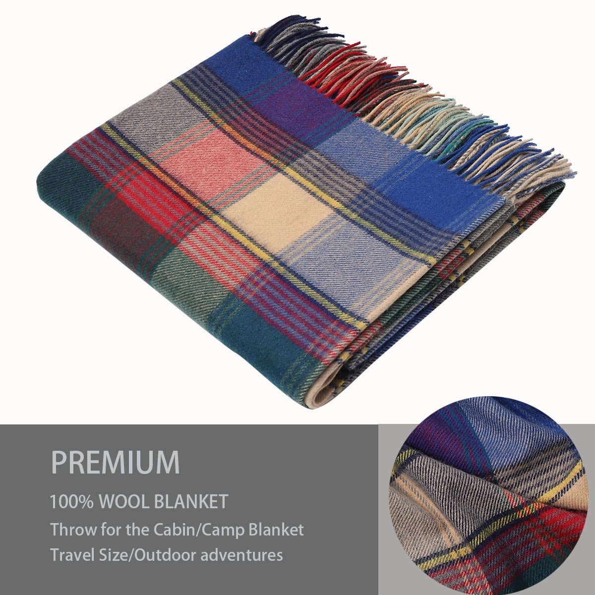 WAMSOFT Pure Wool Throw Blanket Knee Rug Warm Soft 83" x 55"for Couch Bed Camping throws blankets,1.5lb