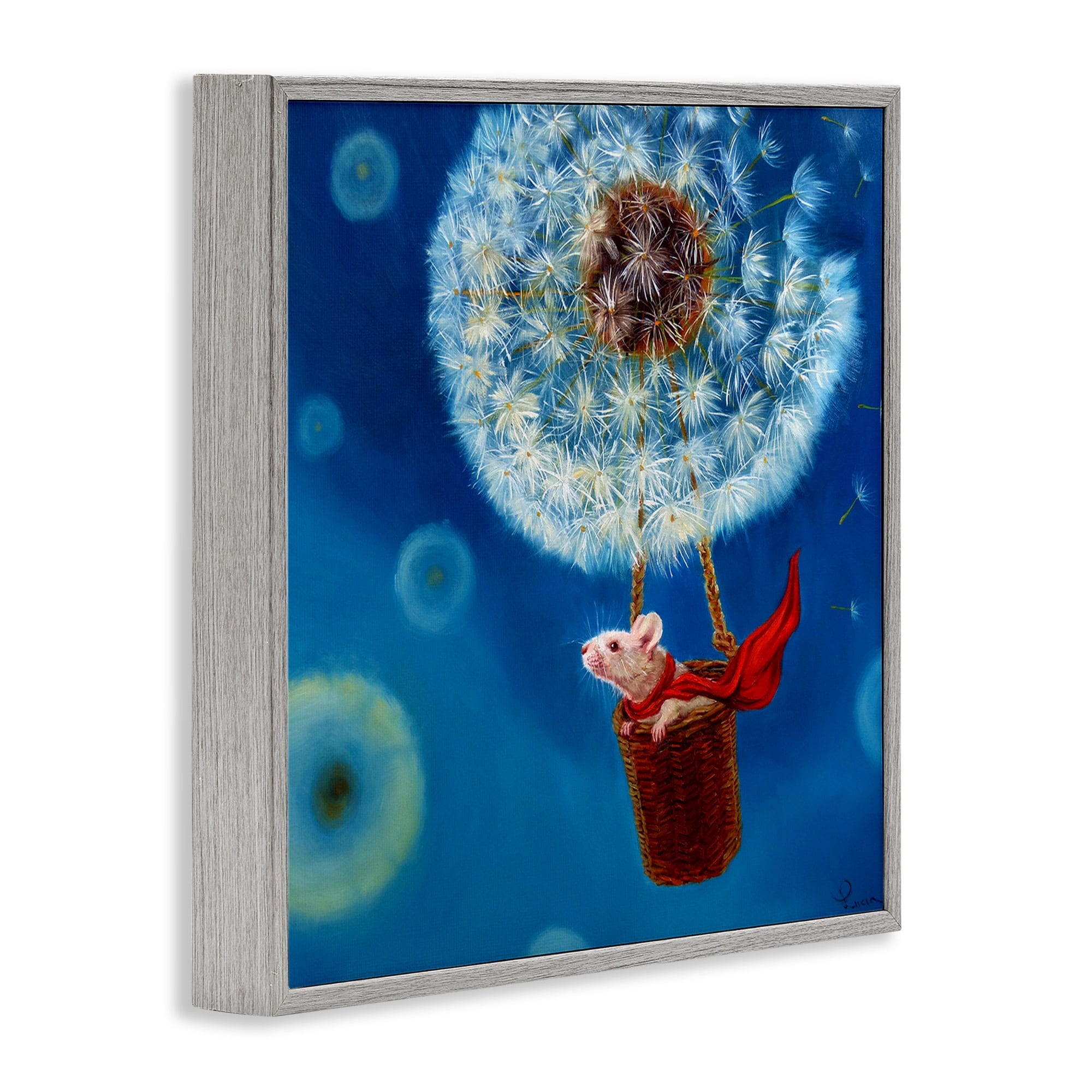 Stupell Industries Dandelion Hot Air Balloon Sky Mouse Red Scarf Framed Wall Art, 12 x 12, Design by Lucia Heffernan
