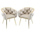 thumbnail image 2 of Tcbosik Velvet Fabric Upholstered Chairs Set of 2, Modern Vanity Armchair with Gold Metal Legs, Comfy Vanity Chair for Home Office, Living Room, Bedroom, Beige, 2 of 10