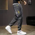 thumbnail image 2 of Pantalones vaqueros cargo para hombre, pantalones de invierno negros con bolsillos estampados, ajustados, de alta calidad, estilo coreano, de talla grande, 2 of 5