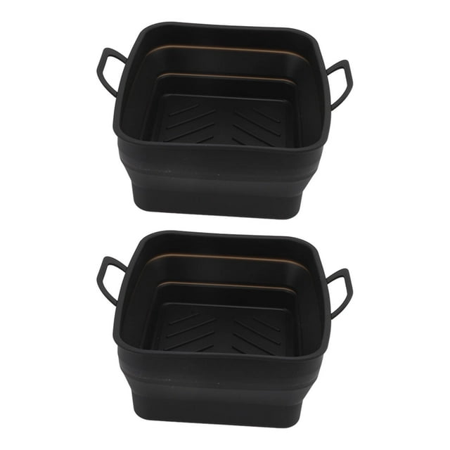 Fryer Basket, Handle Silicone Non Stick Fryer Liner 2 Pcs For Kitchen Black,Brown