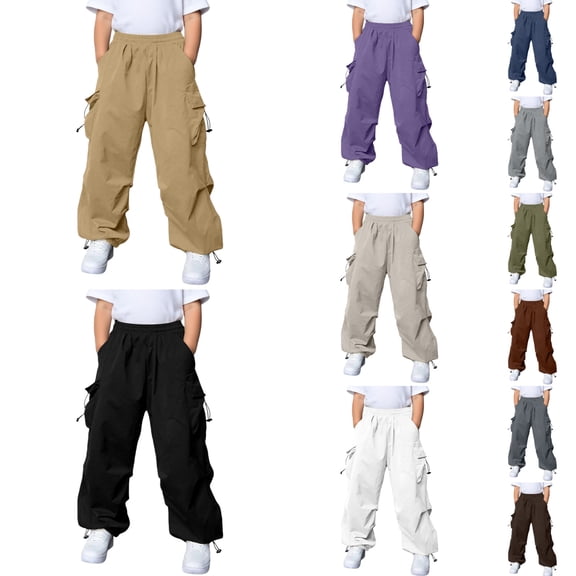 LRen Uniform Pants for Boys School Uniform Slacks Y2k Stretch with Pockets Casual Trousers Back To School Clothes for Teen Girls,White,9-10 Years