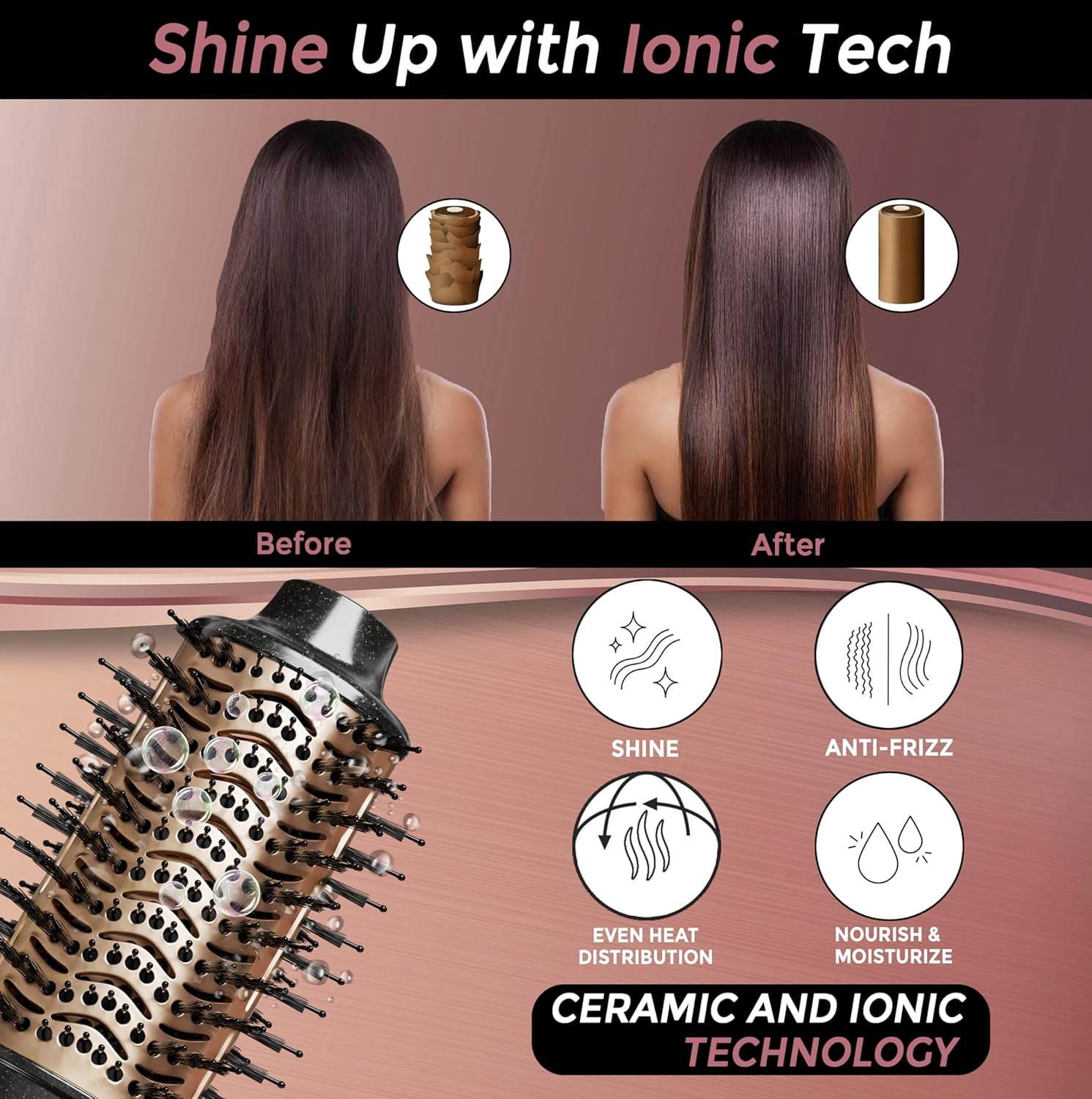 Professional Salon Blowout Dryer Brush, Small 1.5 Inch Barrel Ionic Blow Dryer Styling, Oval One-Step Hair Volumizer, Anti-Frizz Straightening for All Hair Types, Black