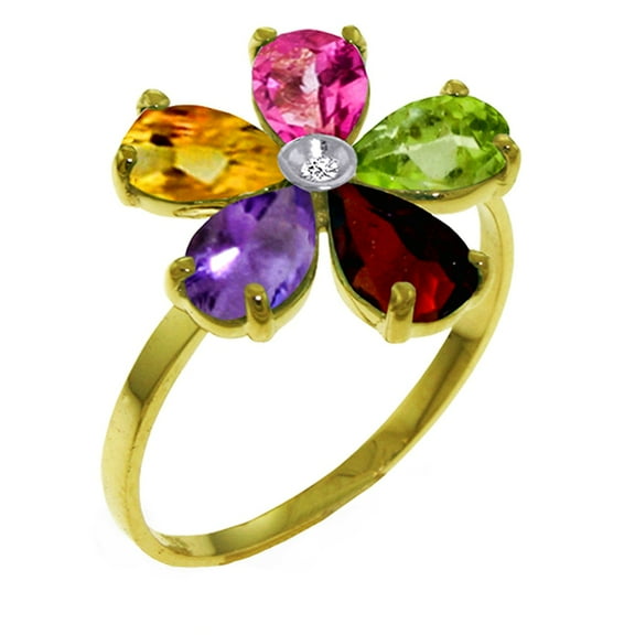 Galaxy Gold 14k Solid Gold Multi Gemstone Flower Ring - Size 6.0