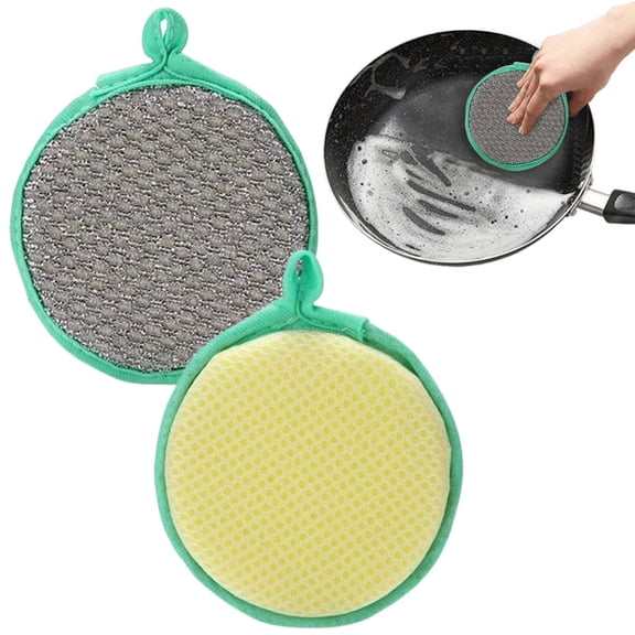 1 Pcs Washing Dishes Sponges,Double-Sided Dishwashing Sponge Scrubber Round Non-Scratch Scrub Sponges Pads Kitchen Cleaning Tools for Dishes,Pots,Pans,Sink,Basin(Green)