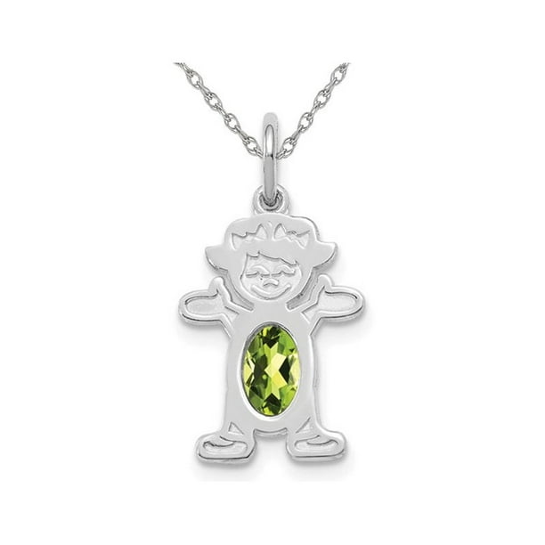 6x4mm Natural Peridot Little Baby Girl Charm Pendant Necklace in