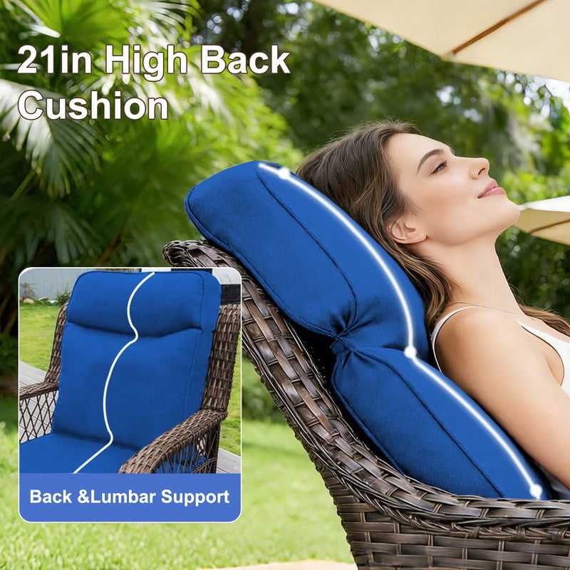 Outdoor Rattan Chair Cushions, Waterproof Patio Chair Replacement Cushions, 6in Thick Seat Back Cushion for Deck Yard and Poolside（Blue 2pc）
