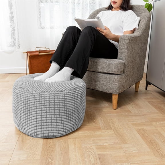 Ottoman Stuffed with PP Cotton Pouf Filler, Velvet Floor Pouf,Round Ottoman Foot Stool Cushion Storage Ottoman, 20 * 12 Inches Foot Rest for Living Room, Home Decor (Light Gray)