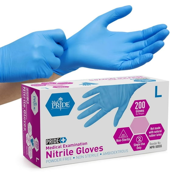 MEDPRIDE Nitrile Gloves Powder-Free Disposable Gloves – Blue, Large, 200-Pack, Durable Latex Free Non-Slip Medical Gloves for Cleaning, Cooking & Food Prep