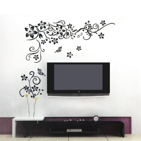 Domqga Pvc Wall Sticker Black Flower Vine Vinyl Art Decal Living