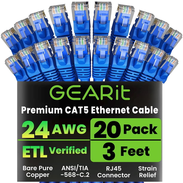 Cable Ethernet GEARit Cat5e de 20 unidades, 0,9 m, azul, RJ45