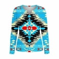 thumbnail image 4 of Long Sleeve Henley Shirt for Women Tribal Aztec Pattern Graphic Print Notch V Neck Relaxed Fit Southwest Style Casual Workwear Soft Lightweight Top, 4 of 5