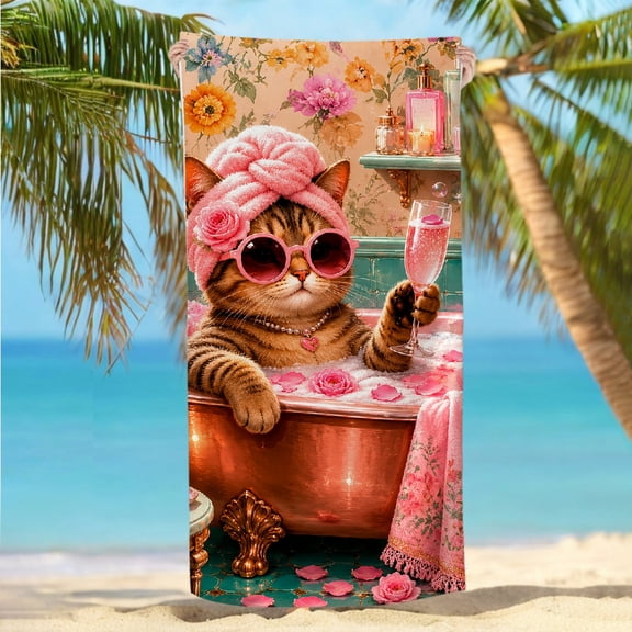 RKSupls Luxury Cat Rose Bath Quickly Absorb Moisture Beach Towel, Machine Washable Ultra-Soft Microfiber Ideal for Bathroom beach yoga