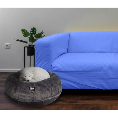 Bessie and Barnie Signature Mid Shag Grey Fox Luxury  Extra Plush Faux Fur Bagel Pet Bed