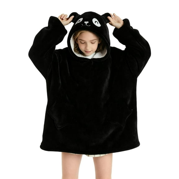 BFHHYA Kids Fleece Blanket Hoodie Wearable Blanket Cute Cartoon Robe Comfy Oversized Sweatshirt With Pocket Gifts for Boys Girls