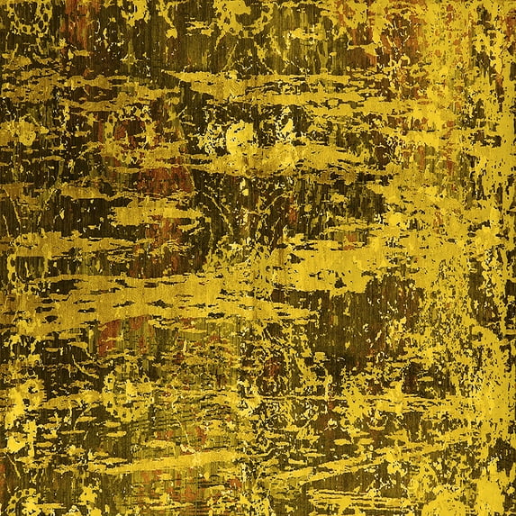 Ahgly Company Indoor Square Oriental Yellow Industrial Area Rugs, 3' Square