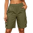 thumbnail image 2 of Cagogo Womens Cargo Shorts with Pockets Casual Vacation Beach Shorts Elastic Waist Loose Fit Summer Trousers for Travel Outdoor Hiking Work Clothes, Green XL, 2 of 9