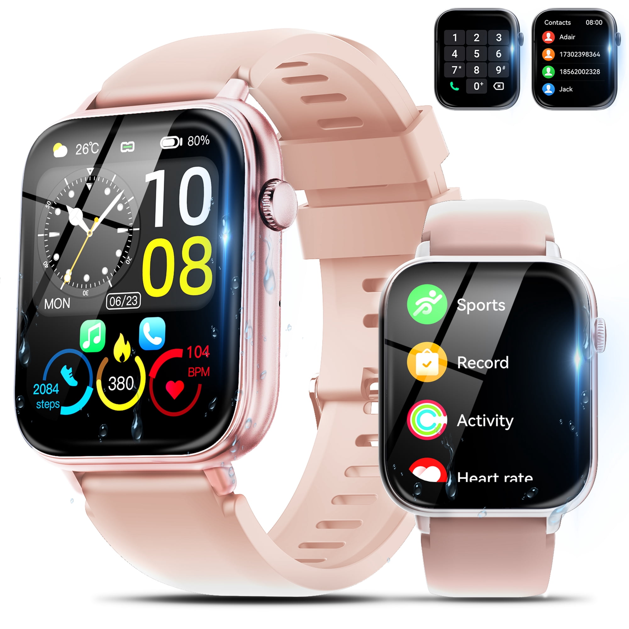 WeurGhy Smart Watch for iPhone Android, 1.83" Fitness Tracker Watch with 100+ Sport Modes/Bluetooth Call/24H Heart Rate, IP68 Waterproof Smartwatch for Men Women Gift, Rose Gold