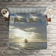 thumbnail image 2 of Ambesonne Beach Quilted Coverlet 3 Pcs, Sailing Shipt Sunset, King Size, Blue Beige White, 2 of 2