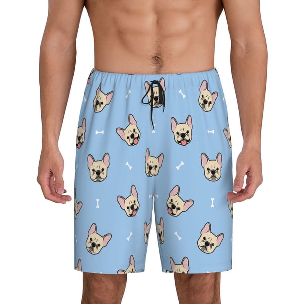 Balery Cute French Bulldog Pantalones cortos de pijama de punto de algodón para hombre con cinturilla y bolsillos-Large
