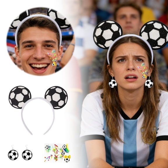Junepar Sports Themed Fan Accessory Set Football Headband Earrings Stickers for Game Day Party and Fan Gathering