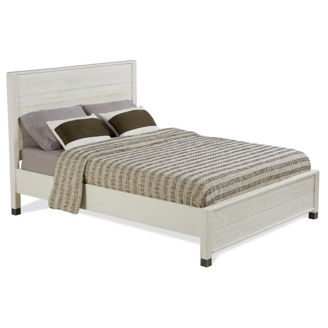 Pemberly Row Lit Plateforme Double Moderne en Bois Massif, Blanc Shabby