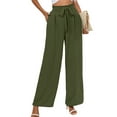 thumbnail image 1 of Chiclily Pantalones anchos para mujer con bolsillos, cintura alta, cinturón suelto, pantalones casuales fluidos, talla mediana de EE. UU. en negro,J1-Olive,2XL, 1 of 7