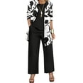 thumbnail image 2 of Pantalones Y Conjunto Superior para las Mujeres Pantalones de Piernas Anchas de Tres Piezas Que Coinciden Longline Duster Jacket Vestido de Cárdigan Floral Marino Sólido, 2 of 5