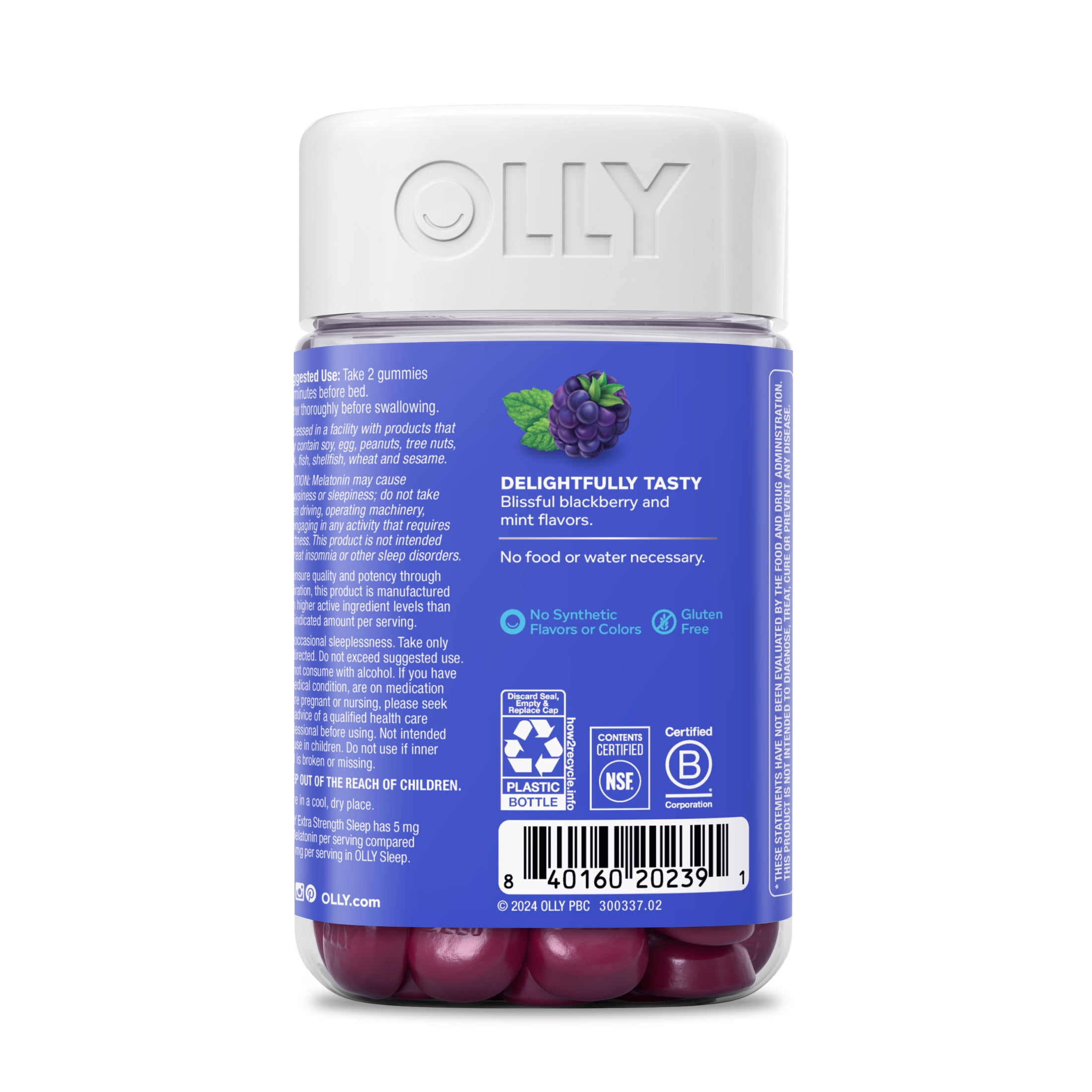 (3 pack) OLLY Extra Strength Sleep Gummy Supplement, 5mg Melatonin, Sleep Support, Blackberry Flavor, 90 Count