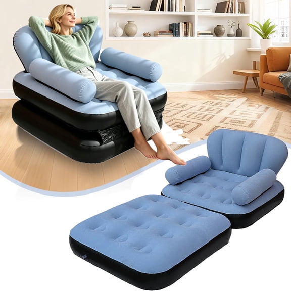 Inflatable Sofa Bed,Foldable Blow Up Pull Out Couch,Inflatable Chair with Flocked Surface,Folding Inflatable Chairs for Adult,Portable Inflatable Sofa,Durable Inflatable Couch